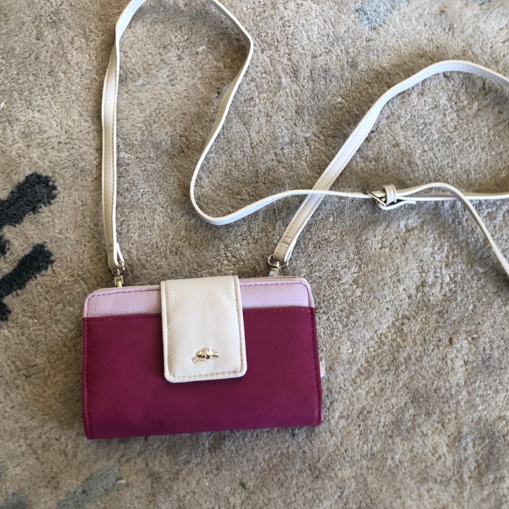 Roots wallet with crossbody strap